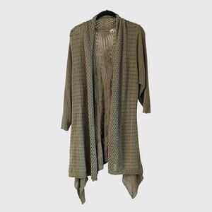 Olive Green Open Knit Handkerchief Hem Cardigan Sweater Forest Fairy Boho M L